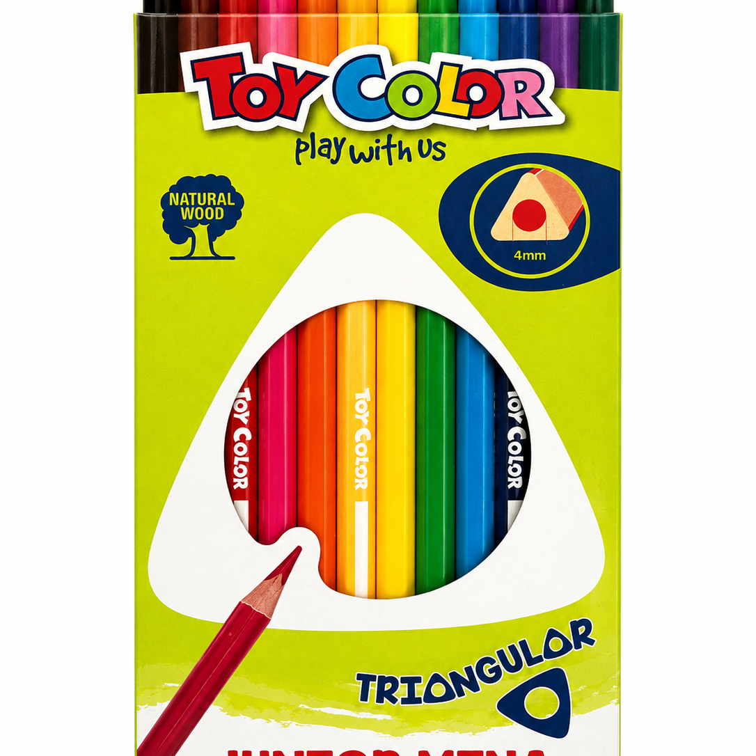 Цветни моливи Toy Color Junior Mina – 12 цвята, триъгълни, 4 мм